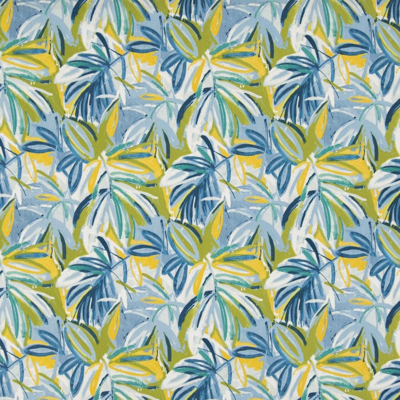 Aqua Stain Resistant Performance Pet Friendly Leaves Botanical Print Upholstery Fabric by The Yard - SKU: Lyla Seabreeze